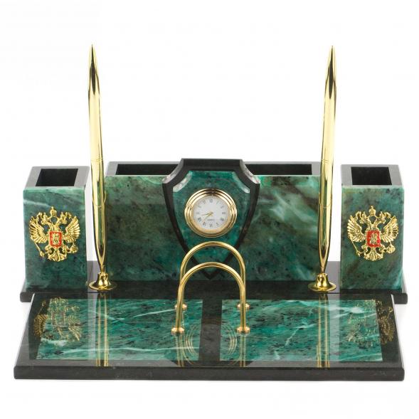 Письменный прибор &amp;quot;Щит&amp;quot; из камня змеевик 120103