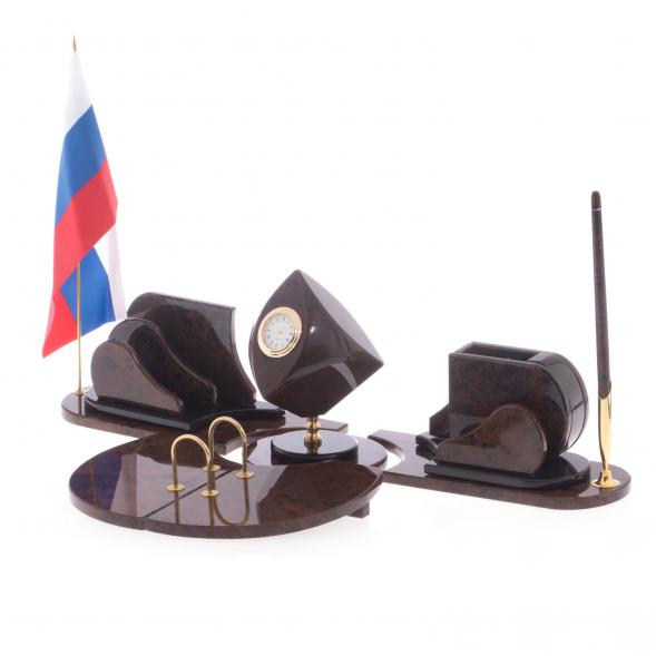 Письменный прибор &amp;quot;Лидер&amp;quot; камень обсидиан коричневый 121958