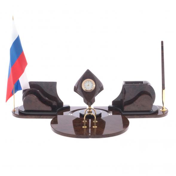 Письменный прибор &amp;quot;Лидер&amp;quot; камень обсидиан коричневый 121958