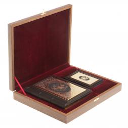 Подарочный набор "Держава" ежедневник и визитница коричневая кожа