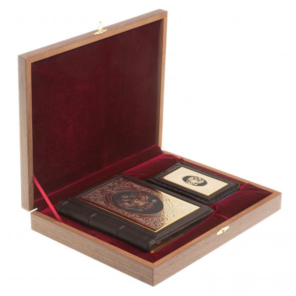 Подарочный набор &amp;quot;Держава&amp;quot; ежедневник и визитница коричневая кожа 122403