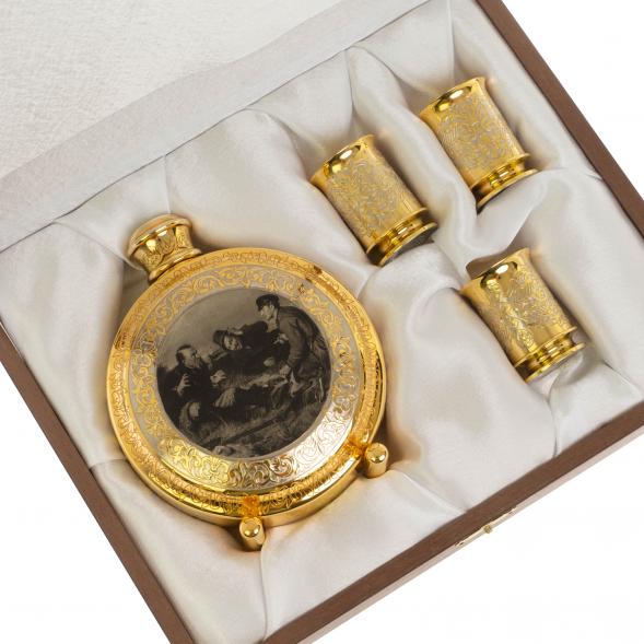 Набор фляжка с тремя стопками &amp;quot;Охотники&amp;quot; Златоуст 123277