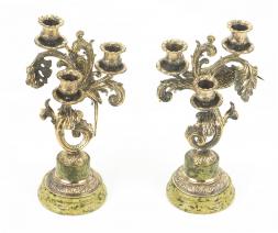 Бронзовые канделябры &amp;quot;Колибри&amp;quot; 3 свечи камень змеевик