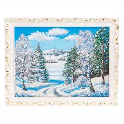 Картина "Зимний пейзаж" белый багет 46х36 см, каменная крошка