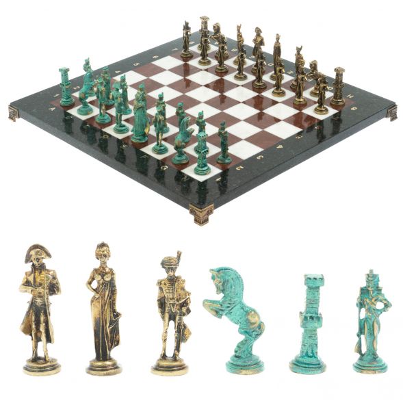Шахматы &amp;quot;Отечественная война 1812 г. &amp;quot; фигуры бронза / патина 40х40 см мрамор лемезит 128398