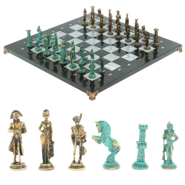 Шахматы &amp;quot;Отечественная война 1812 г. &amp;quot; фигуры бронза / патина 40х40 см серый мрамор 128399