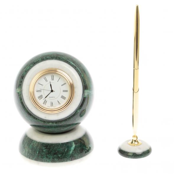 Настольные часы &amp;quot;Шар Антистресс&amp;quot; из змеевика 10,5 см с ручкой 129640