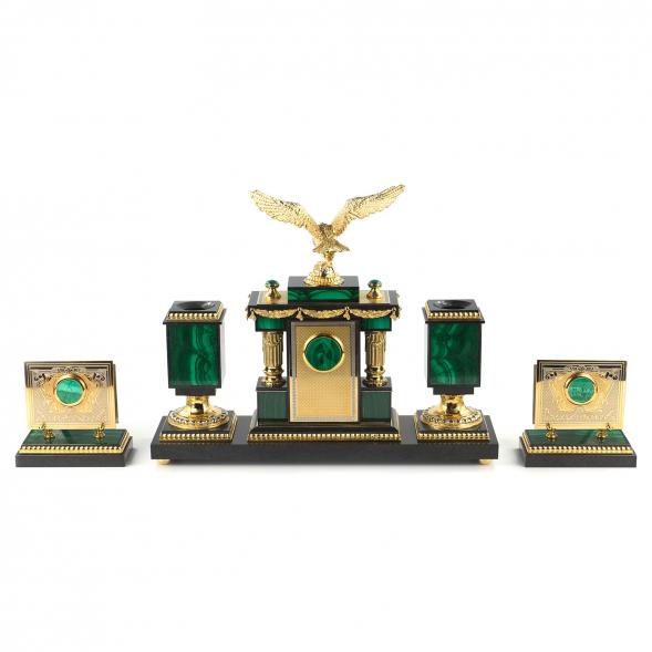 Настольный набор из малахита &amp;quot;Орел&amp;quot; Златоуст 114002
