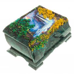 Шкатулка с рисунком "Водопад" змеевик 21х12х8,5 см ПЗ