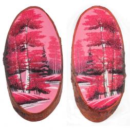 Панно на срезе дерева &amp;quot;Розовый закат&amp;quot; вертикальное 35-40 см каменная крошка