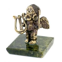 Статуэтка &amp;quot;Ангелочек с арфой&amp;quot; бронза змеевик