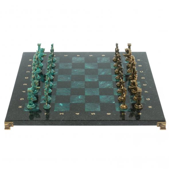 Шахматы &amp;quot;Отечественная война 1812 г. &amp;quot; фигуры бронза / патина 40х40 см змеевик 128401