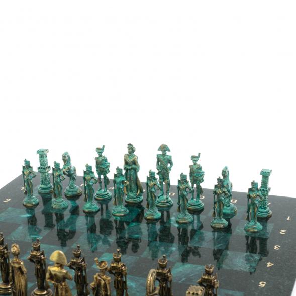 Шахматы &amp;quot;Отечественная война 1812 г. &amp;quot; фигуры бронза / патина 40х40 см змеевик 128401