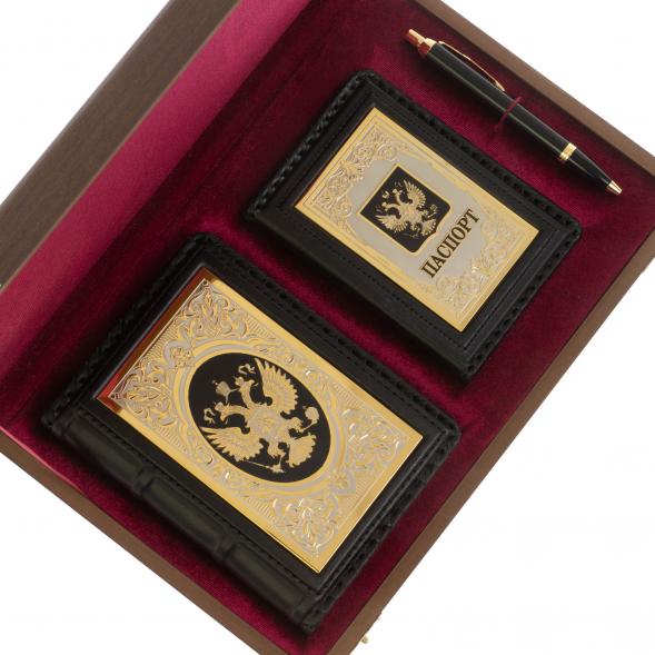 Подарочный набор &amp;quot;Держава&amp;quot; обложка для паспорта, ежедневник и ручка Parker 122542