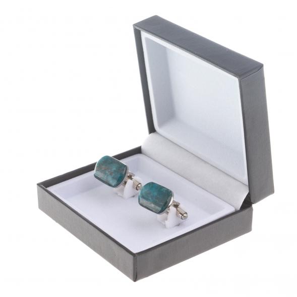 Запонки камень голубой апатит закругленные 124413