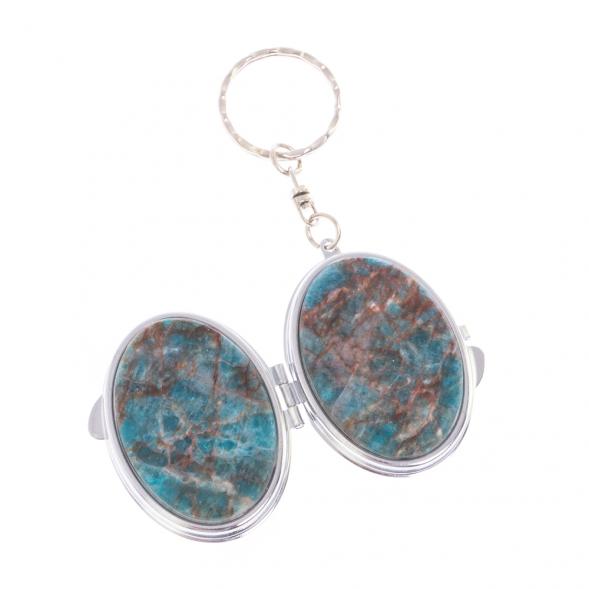 Складное зеркало брелок голубой апатит овальное 126604