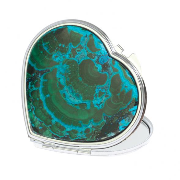 Зеркало карманное &amp;quot;Сердце&amp;quot; из малахита с хризоколлой цвет серебро 126751