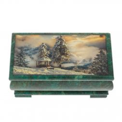 Шкатулка "Зима. Беседка" из змеевика 16х8х7,5 см