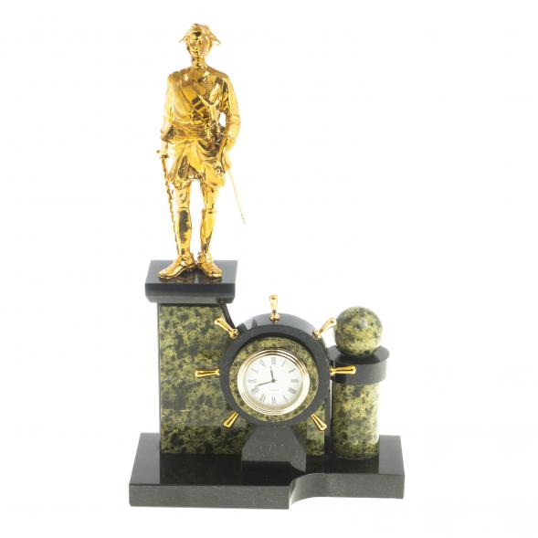 Каминные часы из бронзы &amp;quot;Петр 1 Великий&amp;quot; камень змеевик 113112