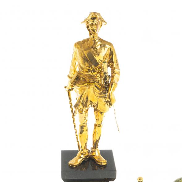 Каминные часы из бронзы &amp;quot;Петр 1 Великий&amp;quot; камень змеевик 113112