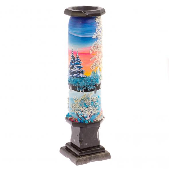 Каменная ваза &amp;quot;Зима&amp;quot; черный змеевик 8х8х29 см 125848