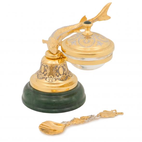 Икорница из нефрита &amp;quot;Колокольчик&amp;quot; с ложечкой Златоуст 117294
