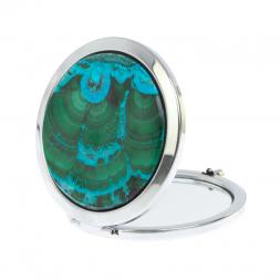 Зеркальце круглое из малахита с хризоколлой цвет серебро