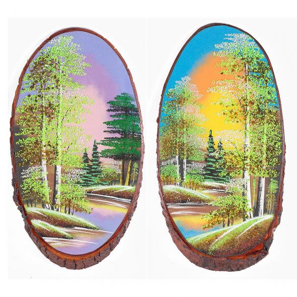 Панно на срезе дерева &amp;quot;Весна&amp;quot; вертикальное 55-60 см каменная крошка 112516