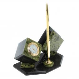 Визитница &amp;quot;Куб&amp;quot; с часами камень змеевик