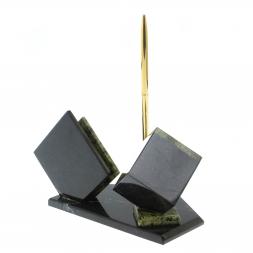 Визитница &amp;quot;Куб&amp;quot; с часами камень змеевик