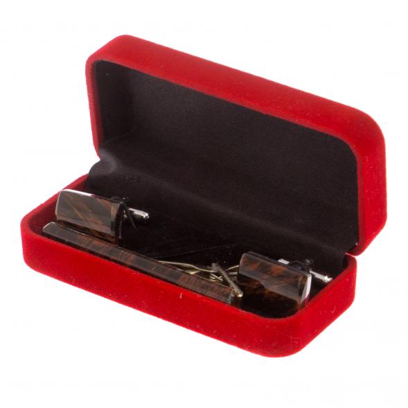 Набор запонки прямоугольные и зажим для галстука камень обсидиан 125699