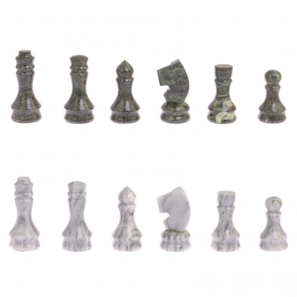 Шахматный набор 3 в 1 серый мрамор, змеевик с гравировкой 126140