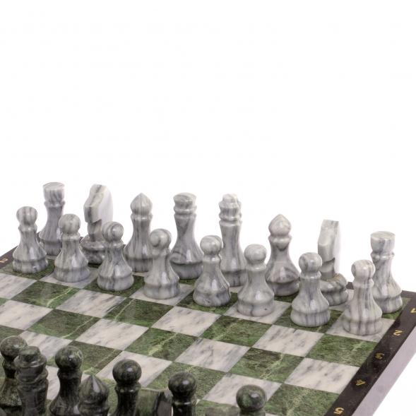 Шахматный набор 3 в 1 серый мрамор, змеевик с гравировкой 126140