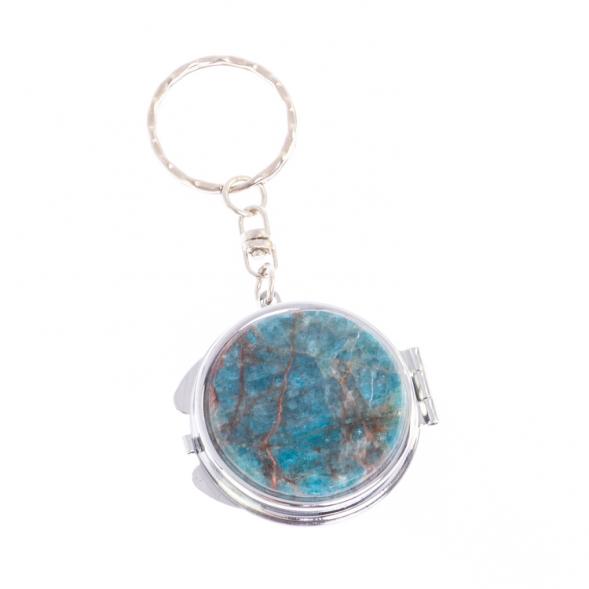 Складное зеркало брелок голубой апатит круглое 126606