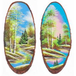 Панно на срезе дерева &amp;quot;Весна&amp;quot; вертикальное 80-85 см каменная крошка