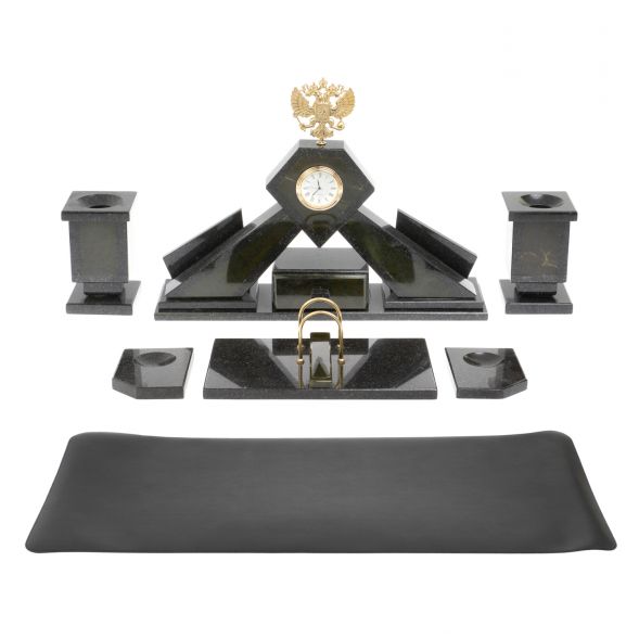 Письменный набор &amp;quot;Герб России&amp;quot; из нефрита с настольным ковриком 128324