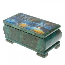 Шкатулка "Зимний рассвет" из змеевика 16х8х7,5 см