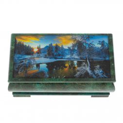 Шкатулка "Зимний рассвет" из змеевика 16х8х7,5 см