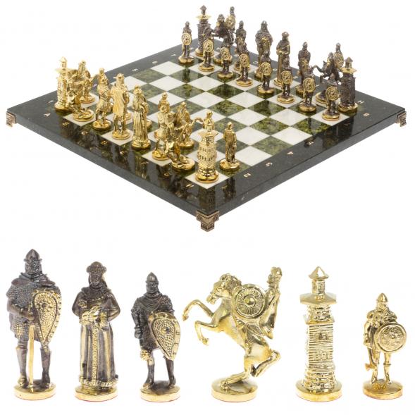Шахматы подарочные &amp;quot;Богатыри&amp;quot; из мрамора и змеевика 44х44 см 129645