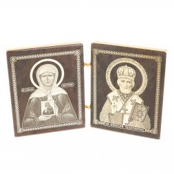 Икона складная "Матрона, Николай" камень обсидиан