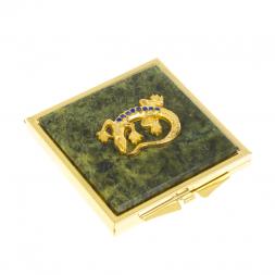 Зеркальце квадратное из змеевика круглая ящерица цвет золото