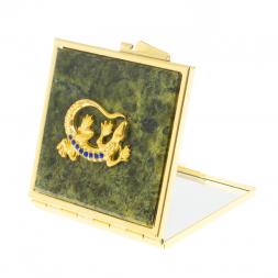 Зеркальце квадратное из змеевика круглая ящерица цвет золото
