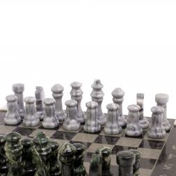 Шахматы с гравировкой "Турнирные" доска 36х36 змеевик серый мрамор
