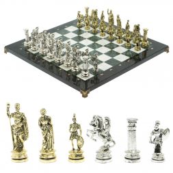 Шахматы "Древний Рим" доска 44х44 см из мрамора и змеевика