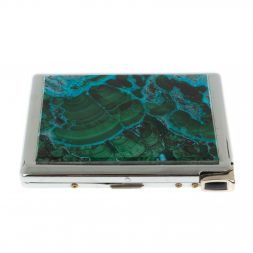 Портсигар 10 сигарет с зажигалкой камень малахит с хризоколлой