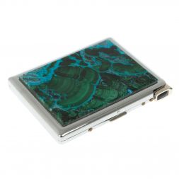 Портсигар 10 сигарет с зажигалкой камень малахит с хризоколлой