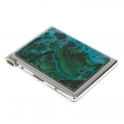 Портсигар 10 сигарет с зажигалкой камень малахит с хризоколлой