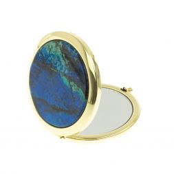 Зеркало круглое из камня азурит цвет золото