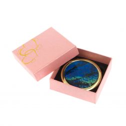 Зеркало круглое из камня азурит цвет золото