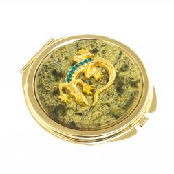 Зеркальце круглое из змеевика с круглой ящерицей цвет золото